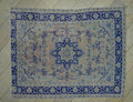 Vintage Turkish Oushak Rug: Navy Blue & Peach, 6'x8' Wool Carpet