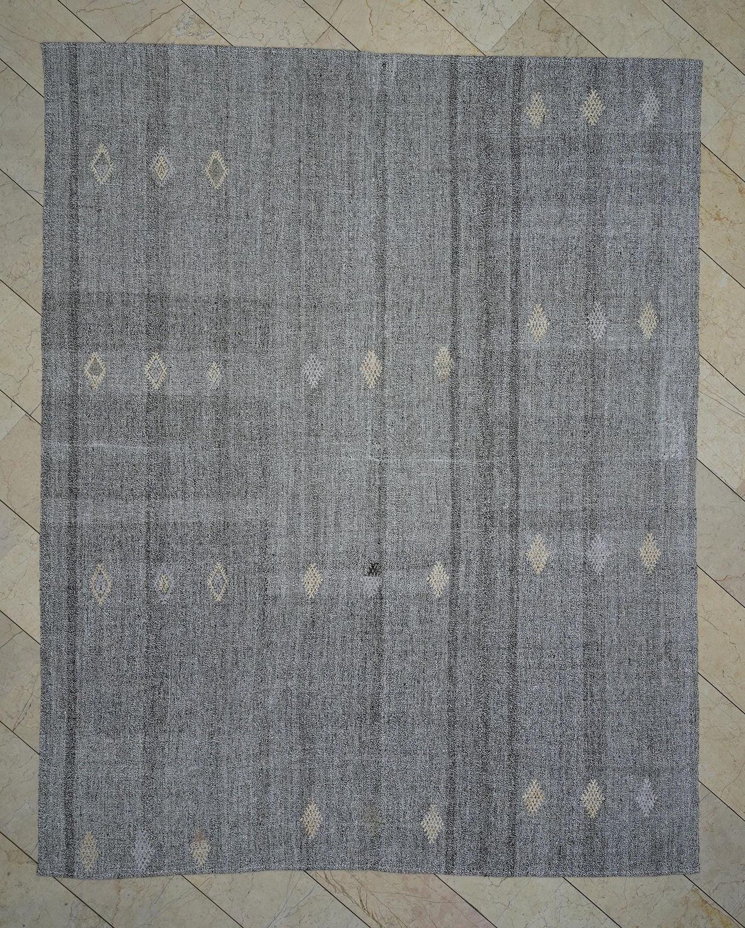8x10 Scandinavian Style Home Decor - Natural Gray Flat-weave Turkish Kilim Rug.