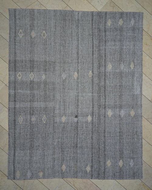 8x10 Scandinavian Style Home Decor - Natural Gray Flat-weave Turkish Kilim Rug.