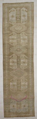 Vintage Kars Rug Runner: Long Brown Wool Hallway Rugs 4x14 ft.