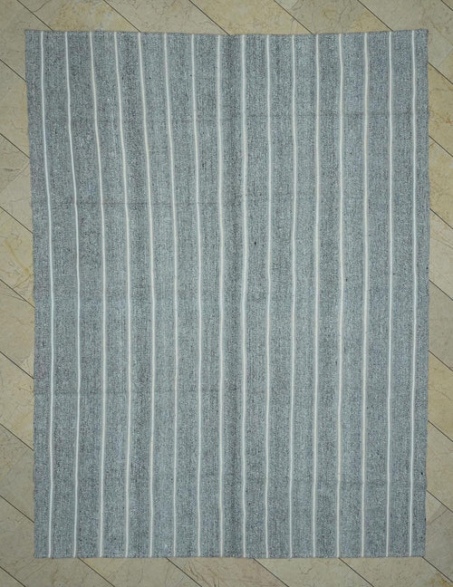 7x10 Vintage Turkish Kilim Rug: White Stripe Natural Gray Summer Outdoor Decor Rugs