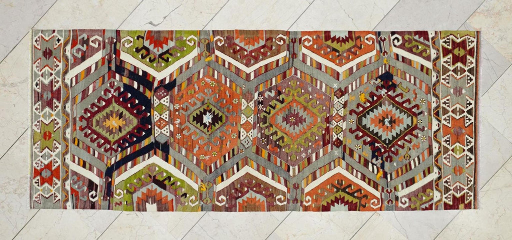 1930s Antique Flat-weave Turkish Rug-Wall Hanging Art - unique Tribal Area Kilim.