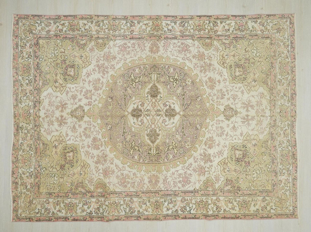 Handmade Turkish Oushak Rug: Mid Century Modern Carpet Rugs, 7'x9.6' Feet.