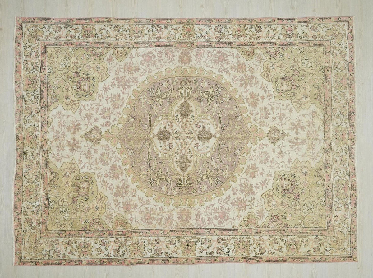 Handmade Turkish Oushak Rug: Mid Century Modern Carpet Rugs, 7'x9.6' Feet.