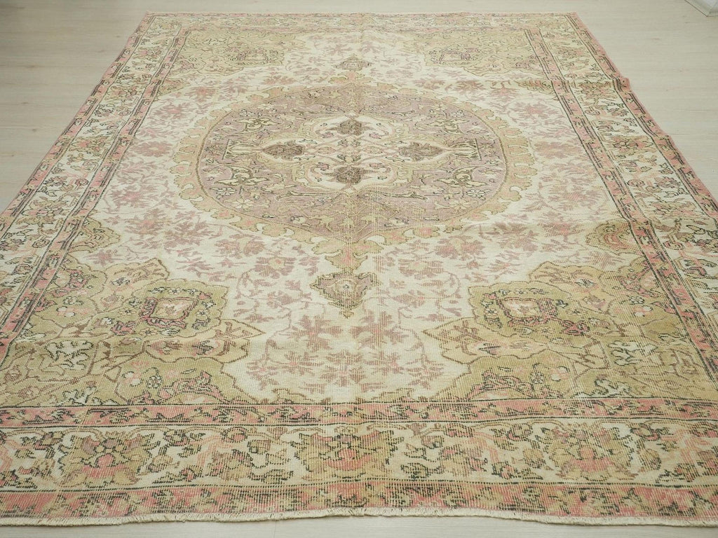 Handmade Turkish Oushak Rug: Mid Century Modern Carpet Rugs, 7'x9.6' Feet.
