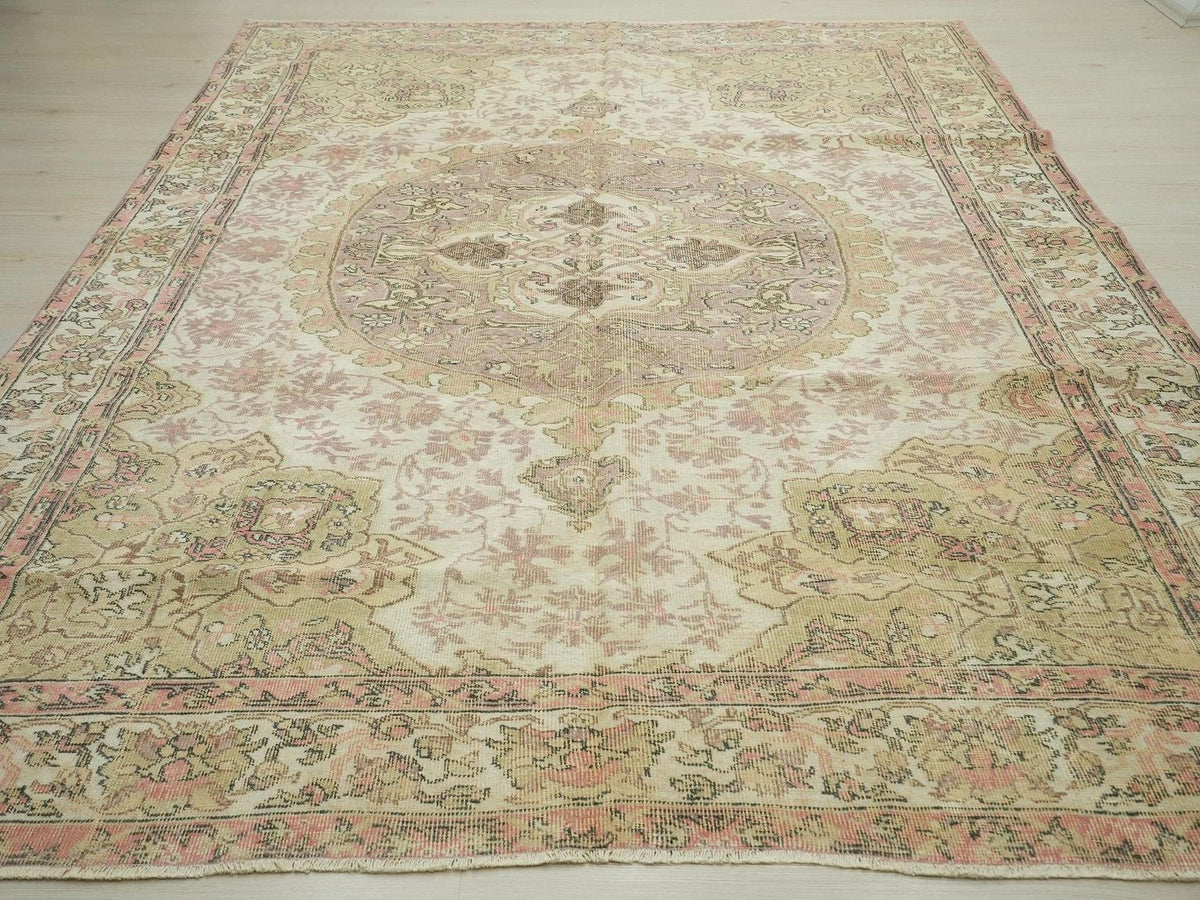 Handmade Turkish Oushak Rug: Mid Century Modern Carpet Rugs, 7'x9.6' Feet.