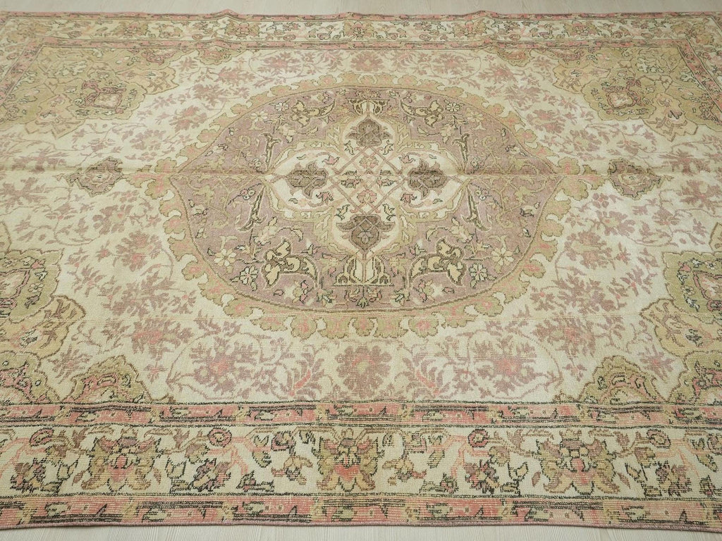 Handmade Turkish Oushak Rug: Mid Century Modern Carpet Rugs, 7'x9.6' Feet.