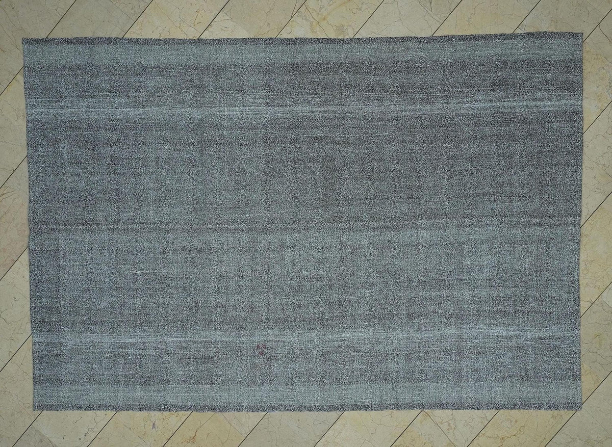 Mid Century Plain Silver Gray Vintage Turkish Kilim Rug,6,4"x9,5"Feet 195x288 Cm.