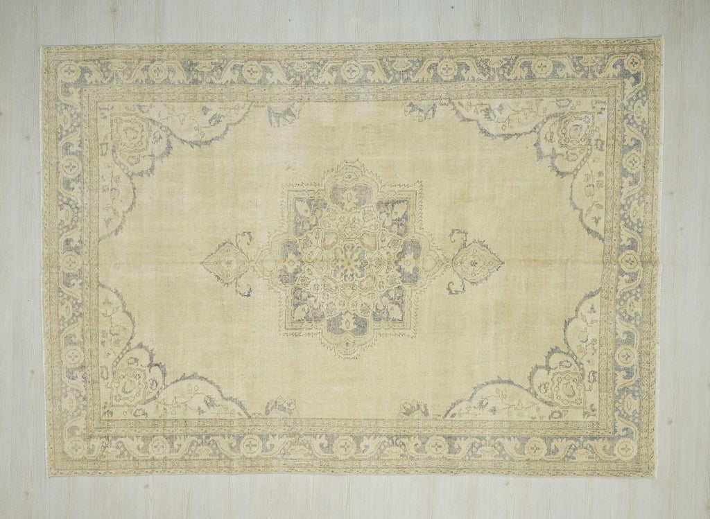 Mid Century Modern Oushak Rug: 6.11"x9.10" Feet,Faded Color Turkish Wool Rugs.
