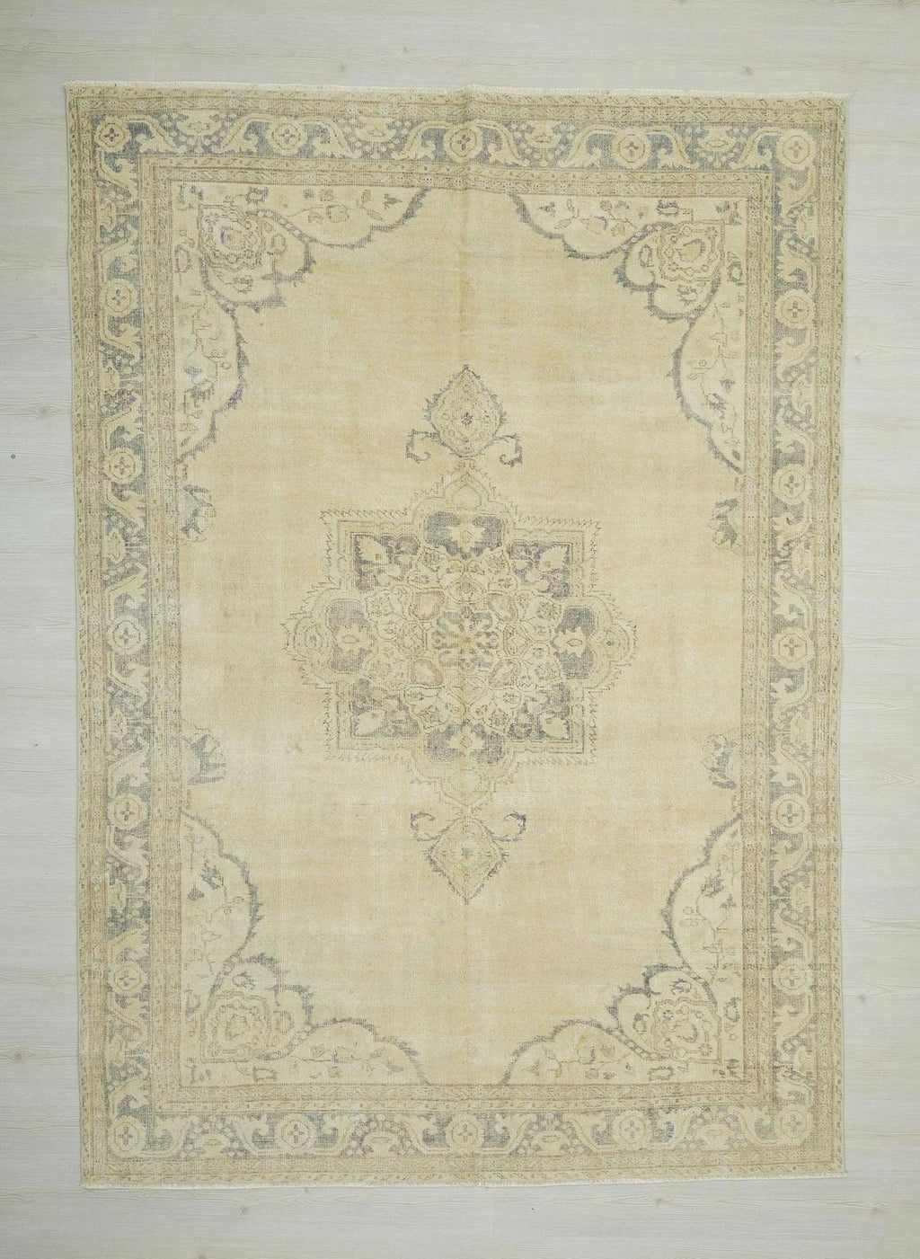 Mid Century Modern Oushak Rug: 6.11"x9.10" Feet,Faded Color Turkish Wool Rugs.