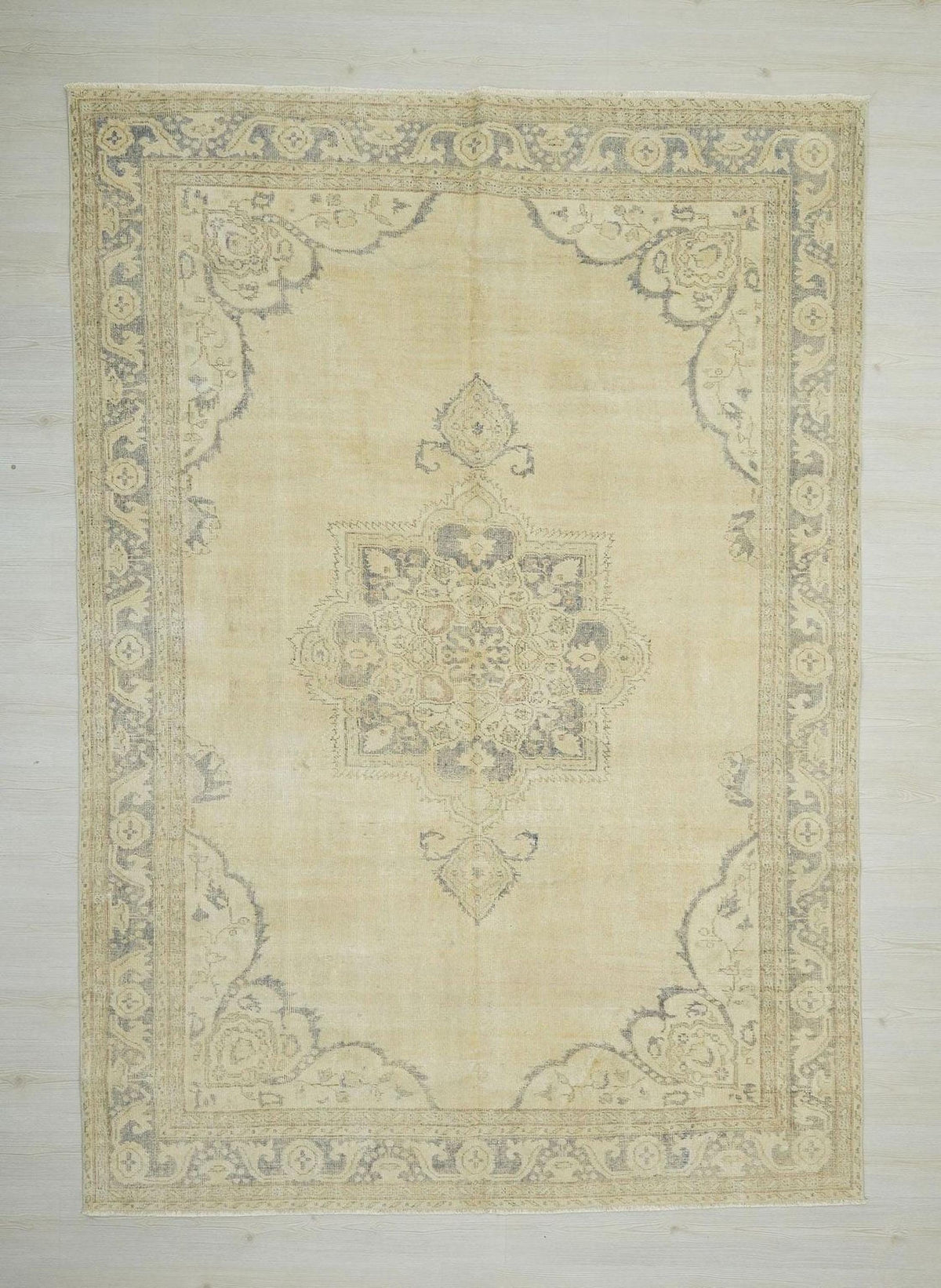 Mid Century Modern Oushak Rug: 6.11"x9.10" Feet,Faded Color Turkish Wool Rugs.