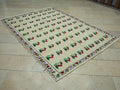 Cherry Pattern Kilim Rug: Embroidered Wool Wall Hanging Turkish Rugs, 5.2x7.5 ft.
