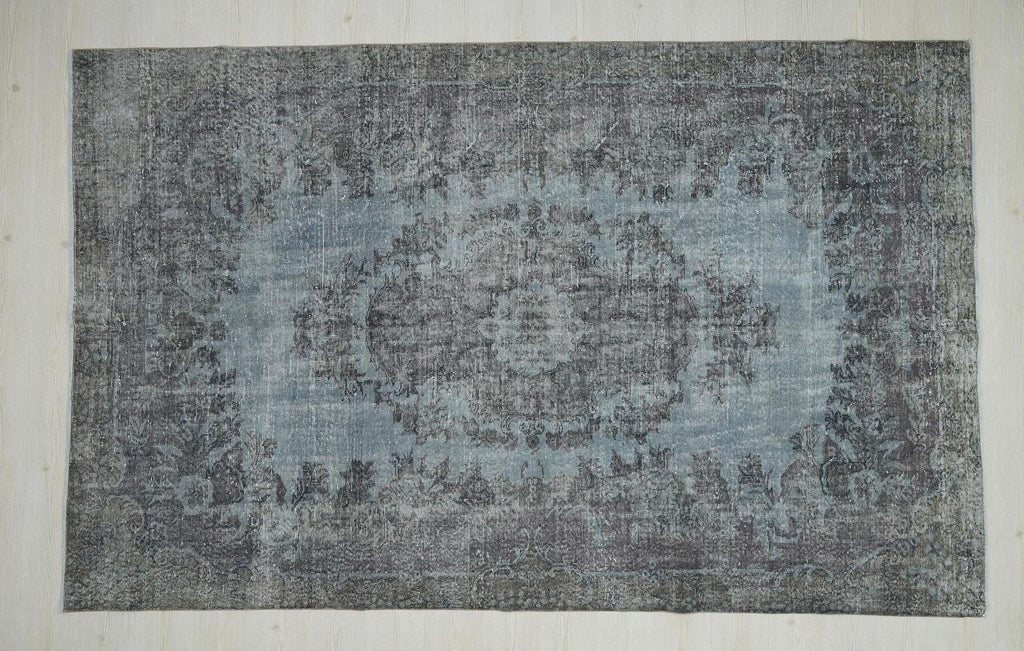 Overdyed Gray Oushak Rug: Mid-Century Turkish Wool Carpet 6,5x10,3 Ft