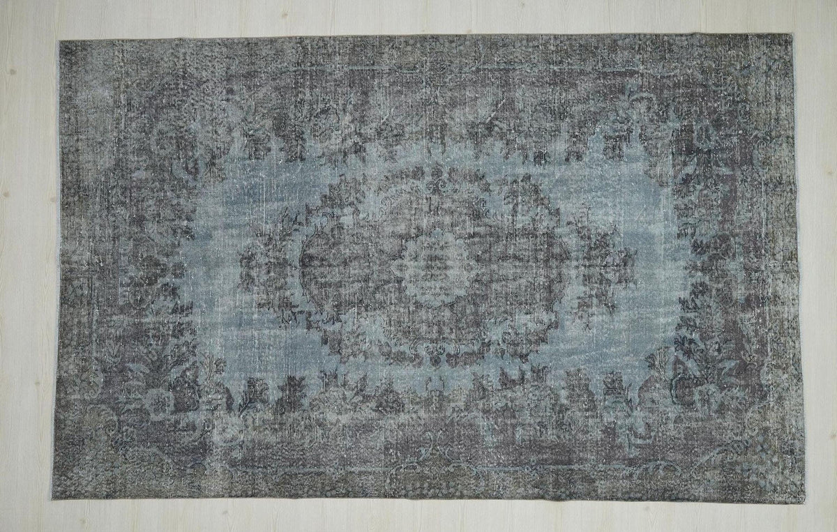 Overdyed Gray Oushak Rug: Mid-Century Turkish Wool Carpet 6,5x10,3 Ft