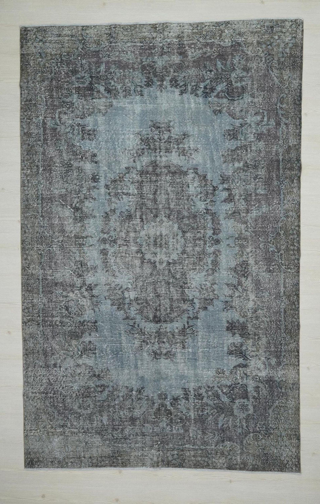 Overdyed Gray Oushak Rug: Mid-Century Turkish Wool Carpet 6,5x10,3 Ft