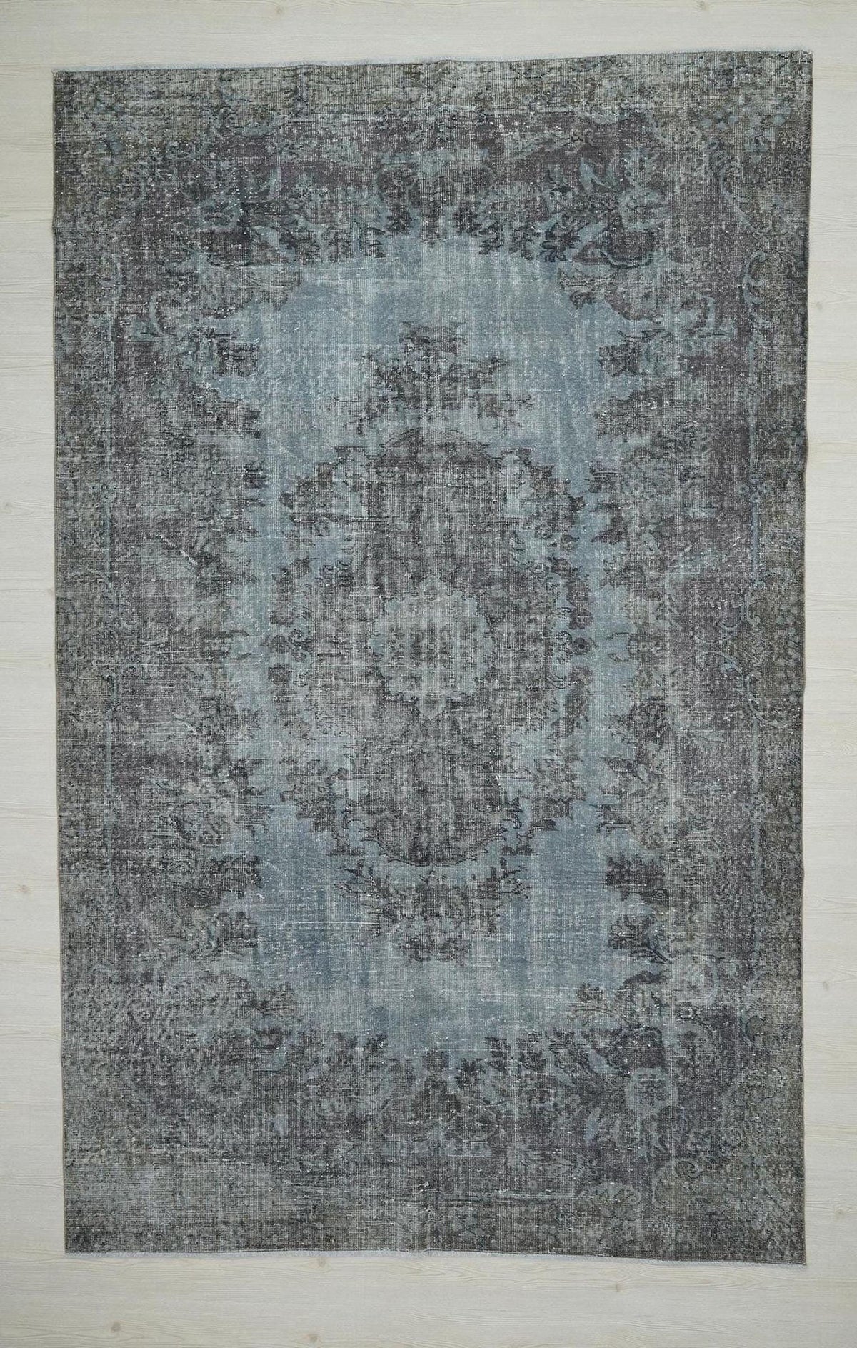 Overdyed Gray Oushak Rug: Mid-Century Turkish Wool Carpet 6,5x10,3 Ft