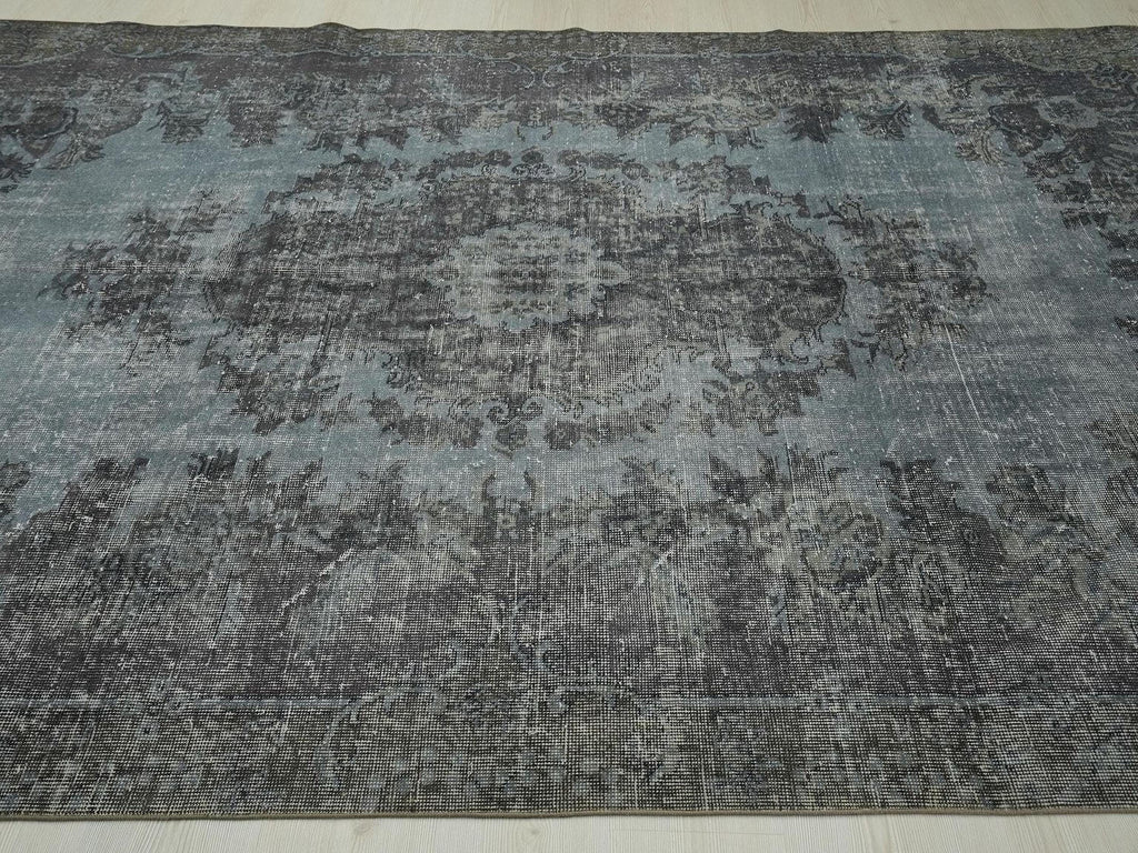 Overdyed Gray Oushak Rug: Mid-Century Turkish Wool Carpet 6,5x10,3 Ft