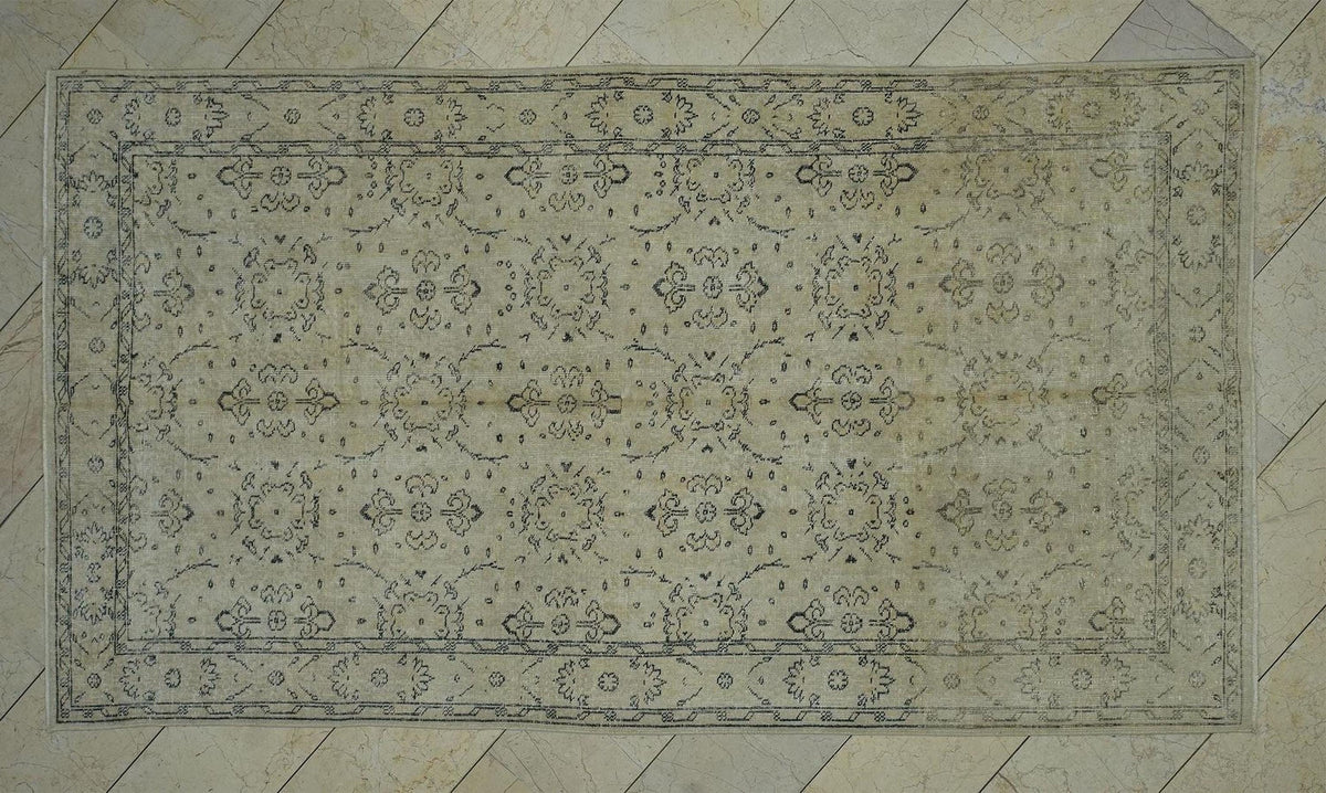 Vintage Oushak Rug: 5"x9" Beige Brown Wool Carpet