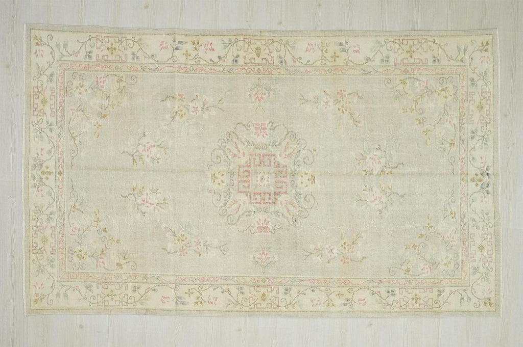 Gray Oushak Rug: 5.7"x9.2" Vintage Turkish Wool Carpet