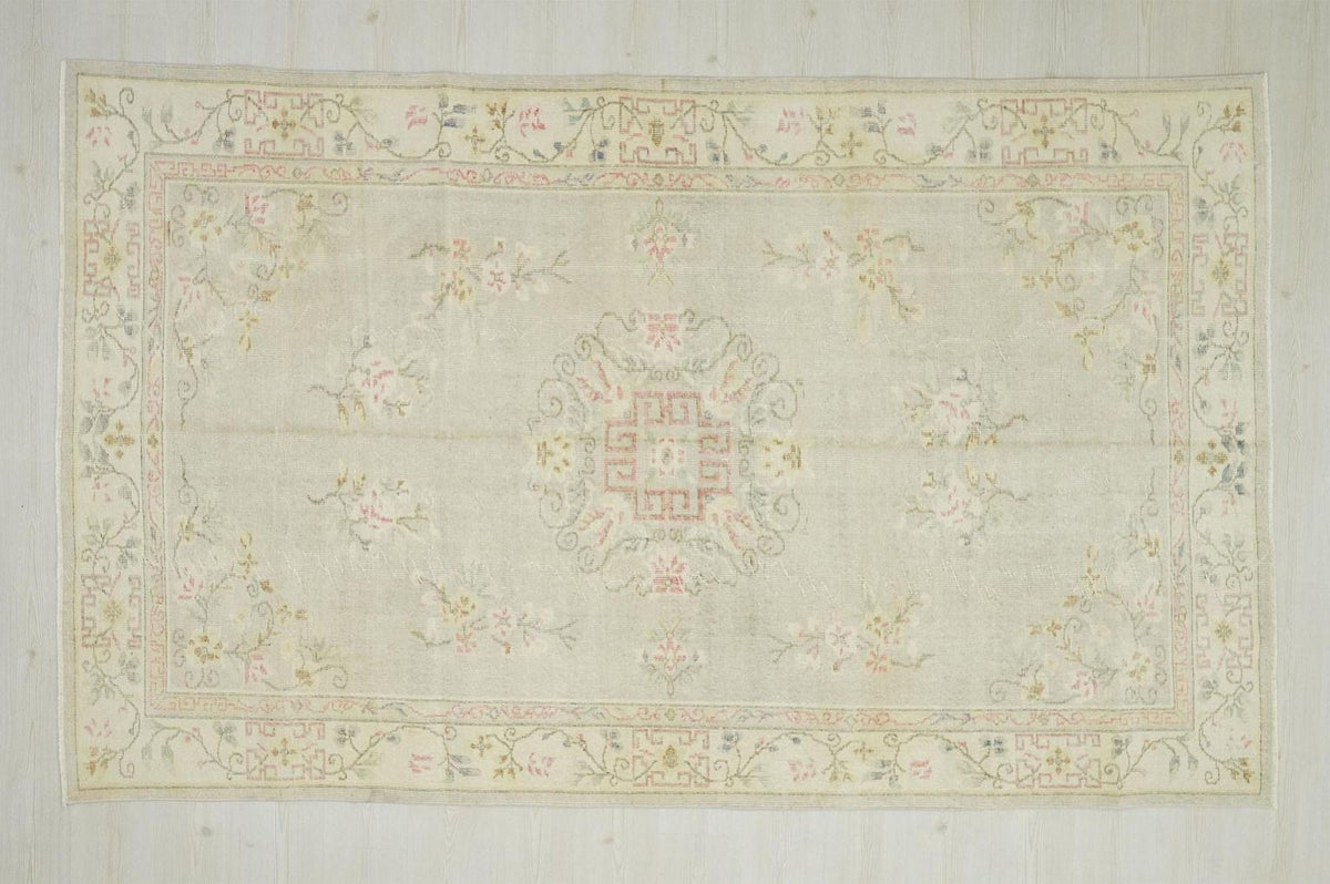 Gray Oushak Rug: 5.7"x9.2" Vintage Turkish Wool Carpet