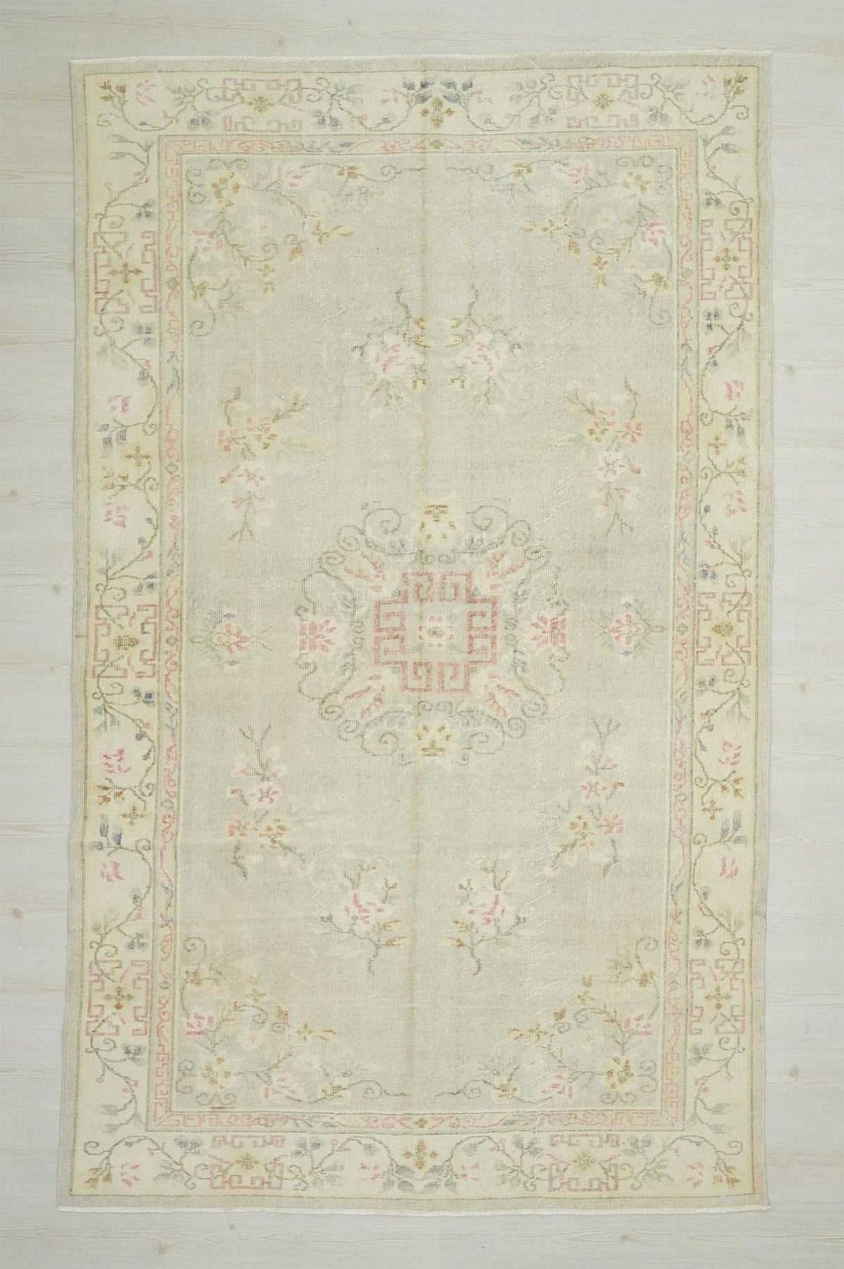 Gray Oushak Rug: 5.7"x9.2" Vintage Turkish Wool Carpet