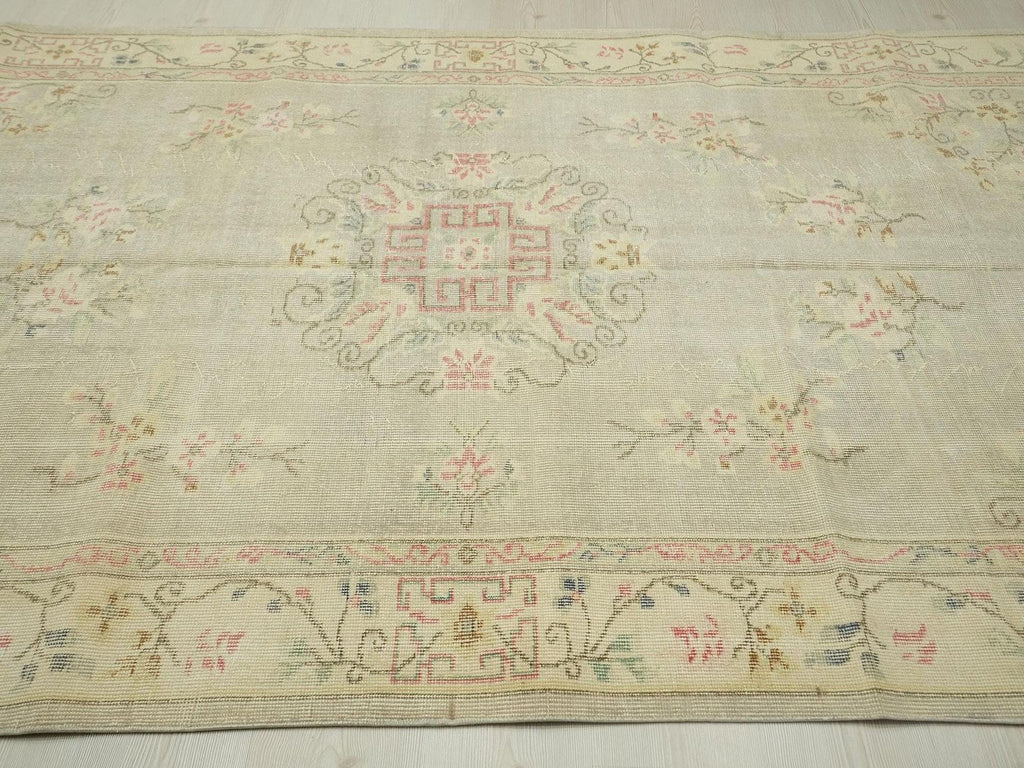 Gray Oushak Rug: 5.7"x9.2" Vintage Turkish Wool Carpet