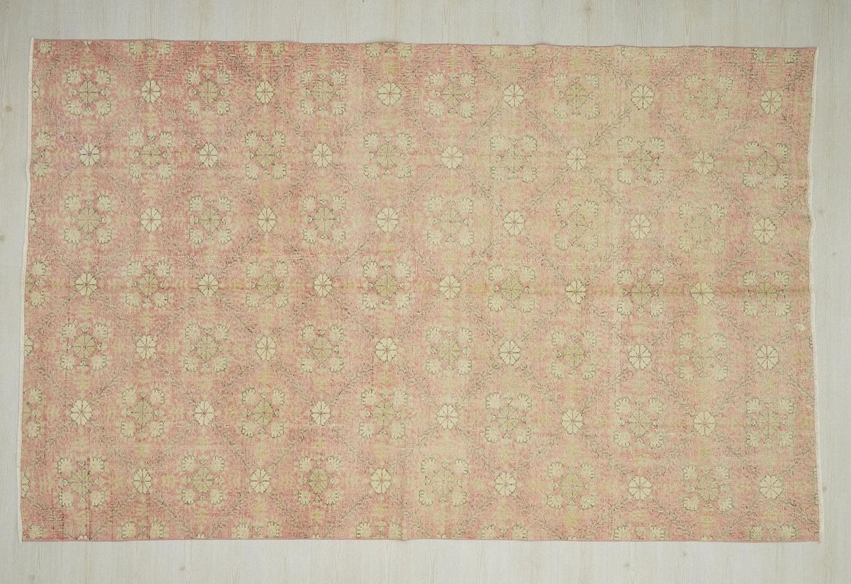 Floral Oushak Area Rug: Vintage Turkish Wool Carpet 6,6x10,3 Ft.
