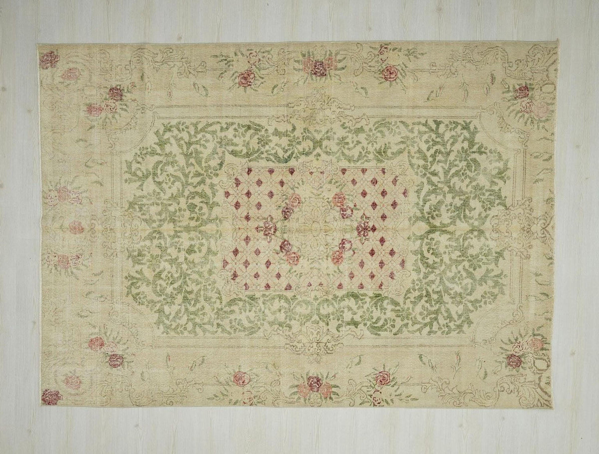 Large Vintage Oushak Rug (6.5x9.1 ft): Handmade Turkish Wool Carpet