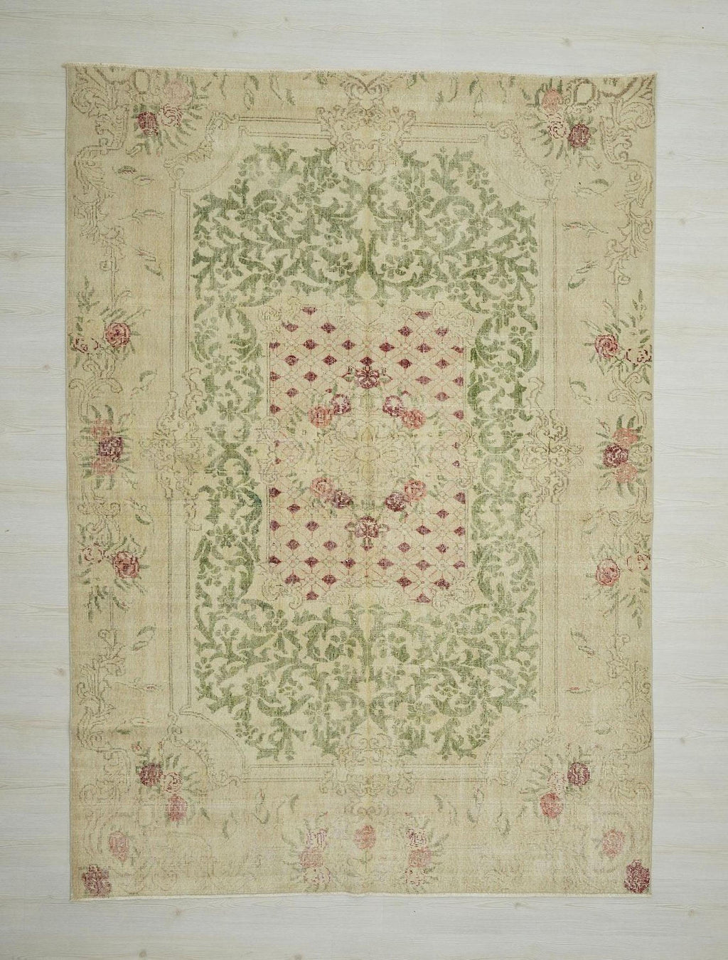 Large Vintage Oushak Rug (6.5x9.1 ft): Handmade Turkish Wool Carpet