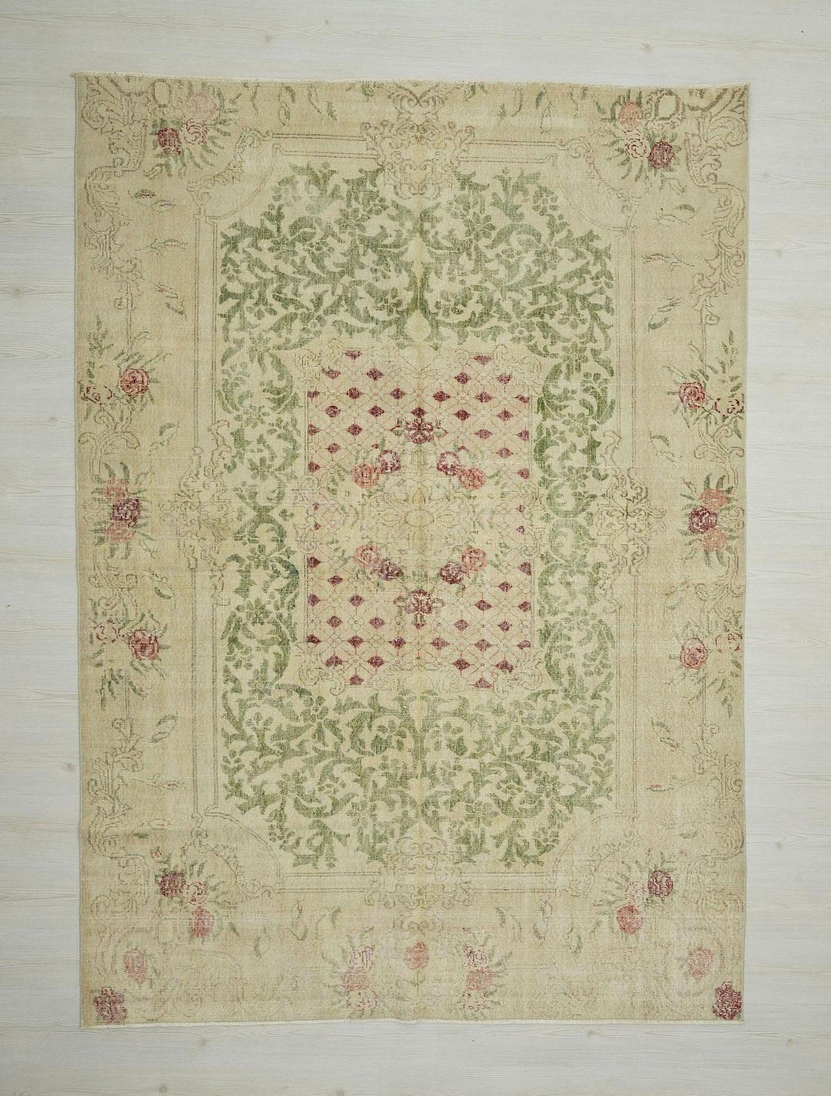 Large Vintage Oushak Rug (6.5x9.1 ft): Handmade Turkish Wool Carpet