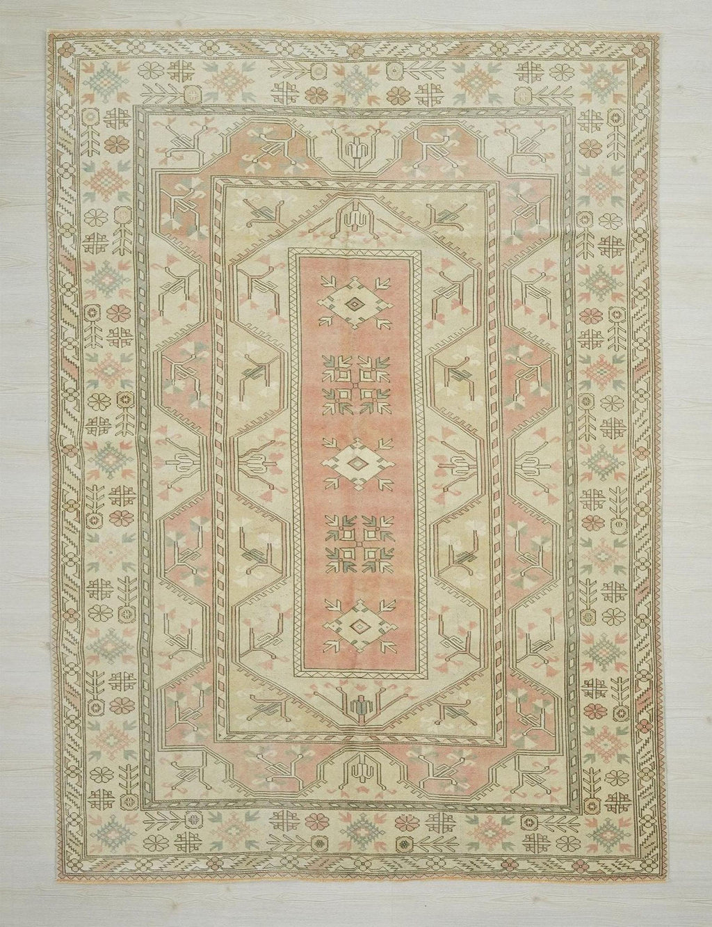 Pastel Oushak Rug 6,4x8,7 ft, Turkish Wool Carpet, Vintage Style Gift
