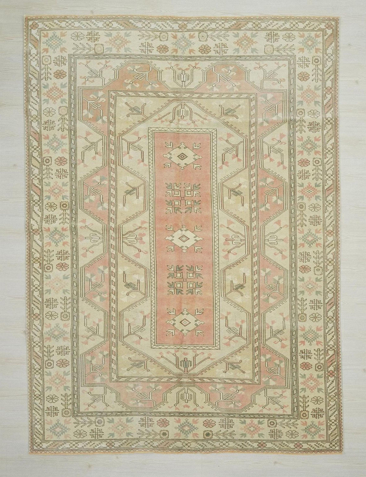 Pastel Oushak Rug 6,4x8,7 ft, Turkish Wool Carpet, Vintage Style Gift