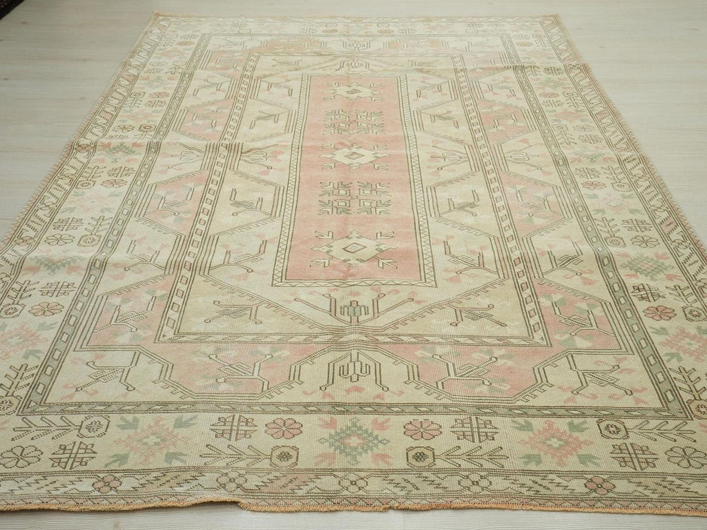 Pastel Oushak Rug 6,4x8,7 ft, Turkish Wool Carpet, Vintage Style Gift