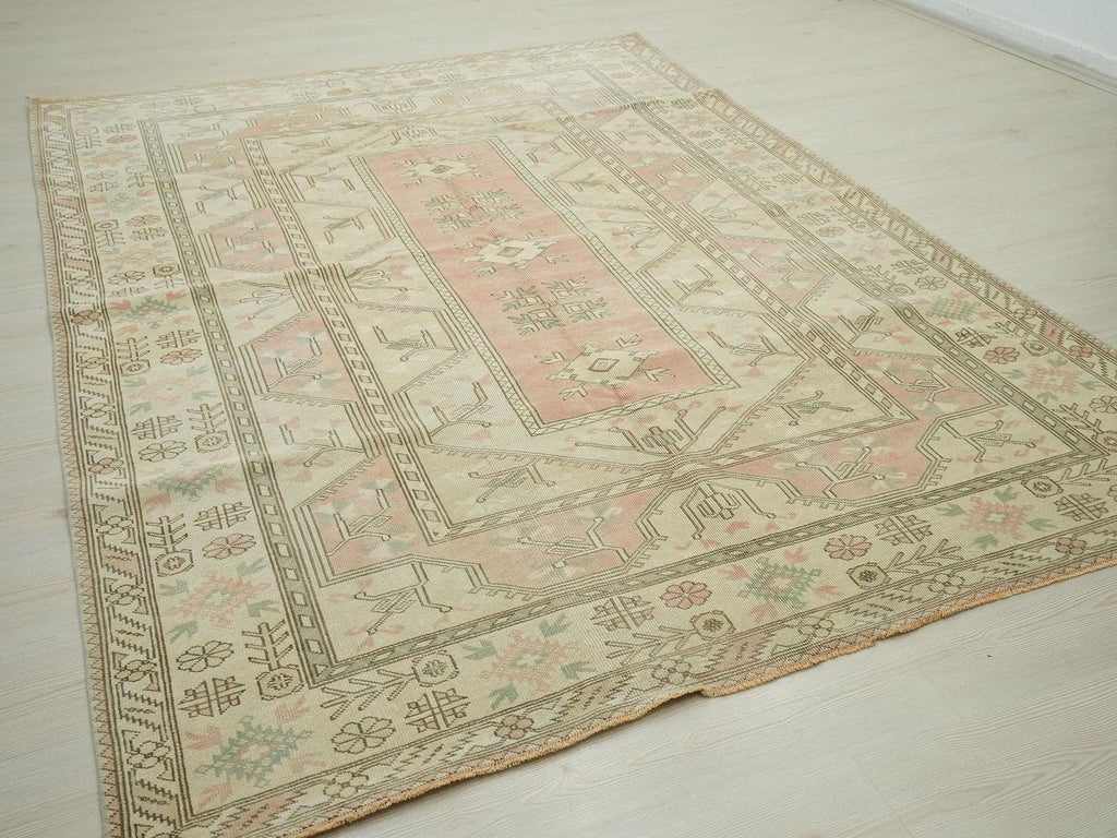 Pastel Oushak Rug 6,4x8,7 ft, Turkish Wool Carpet, Vintage Style Gift