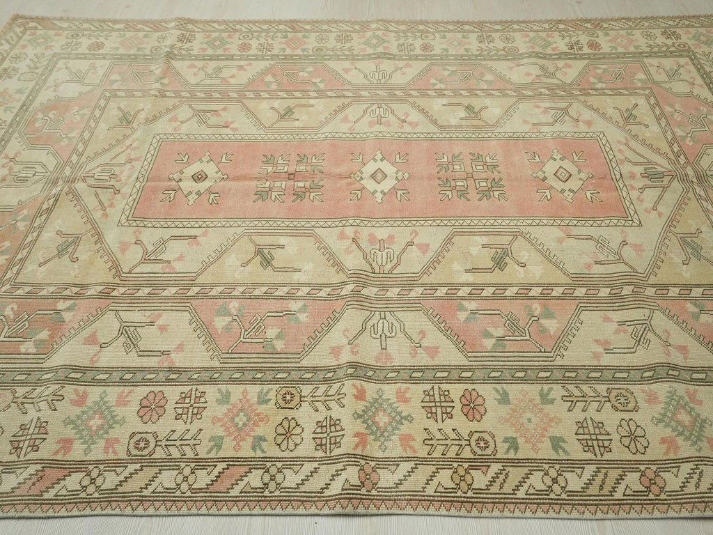 Pastel Oushak Rug 6,4x8,7 ft, Turkish Wool Carpet, Vintage Style Gift
