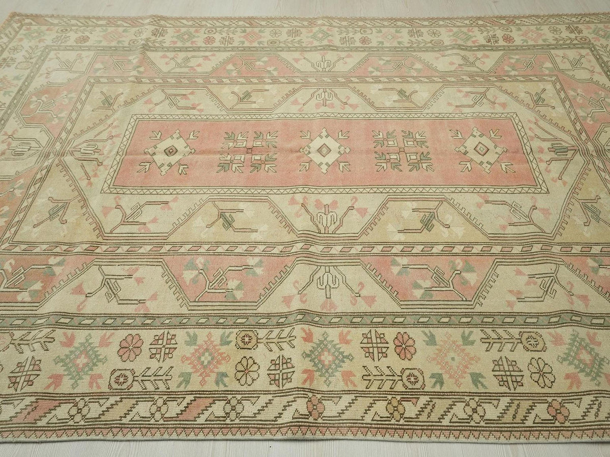 Pastel Oushak Rug 6,4x8,7 ft, Turkish Wool Carpet, Vintage Style Gift
