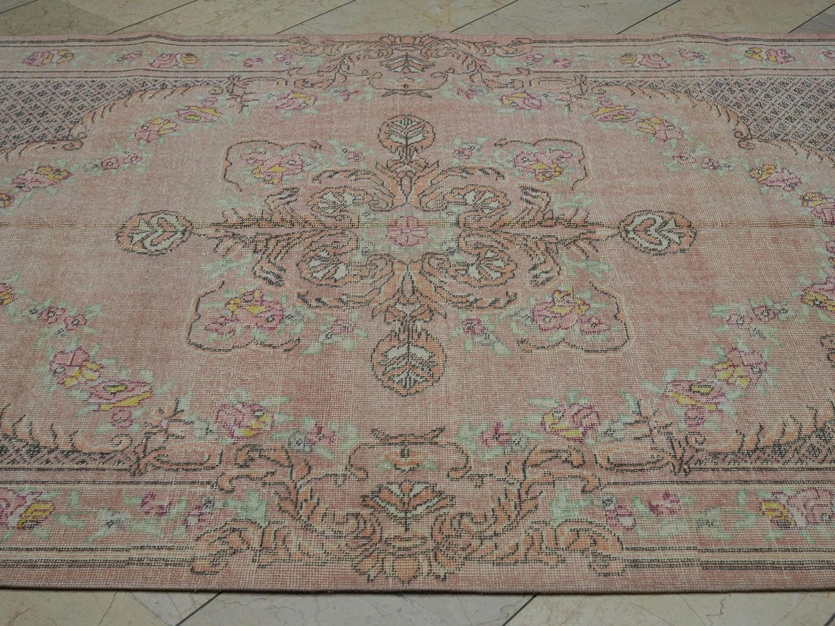 Large Vintage Oushak Rug: 5.8"x9' Handmade Turkish Wool Carpet