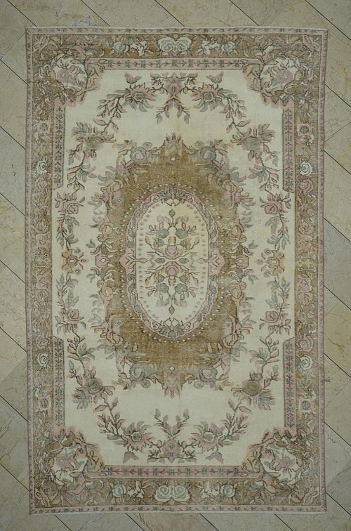 6x10 Vintage Turkish Wool Carpet Rug,Oushak Rugs For Country Farmhouse Decor