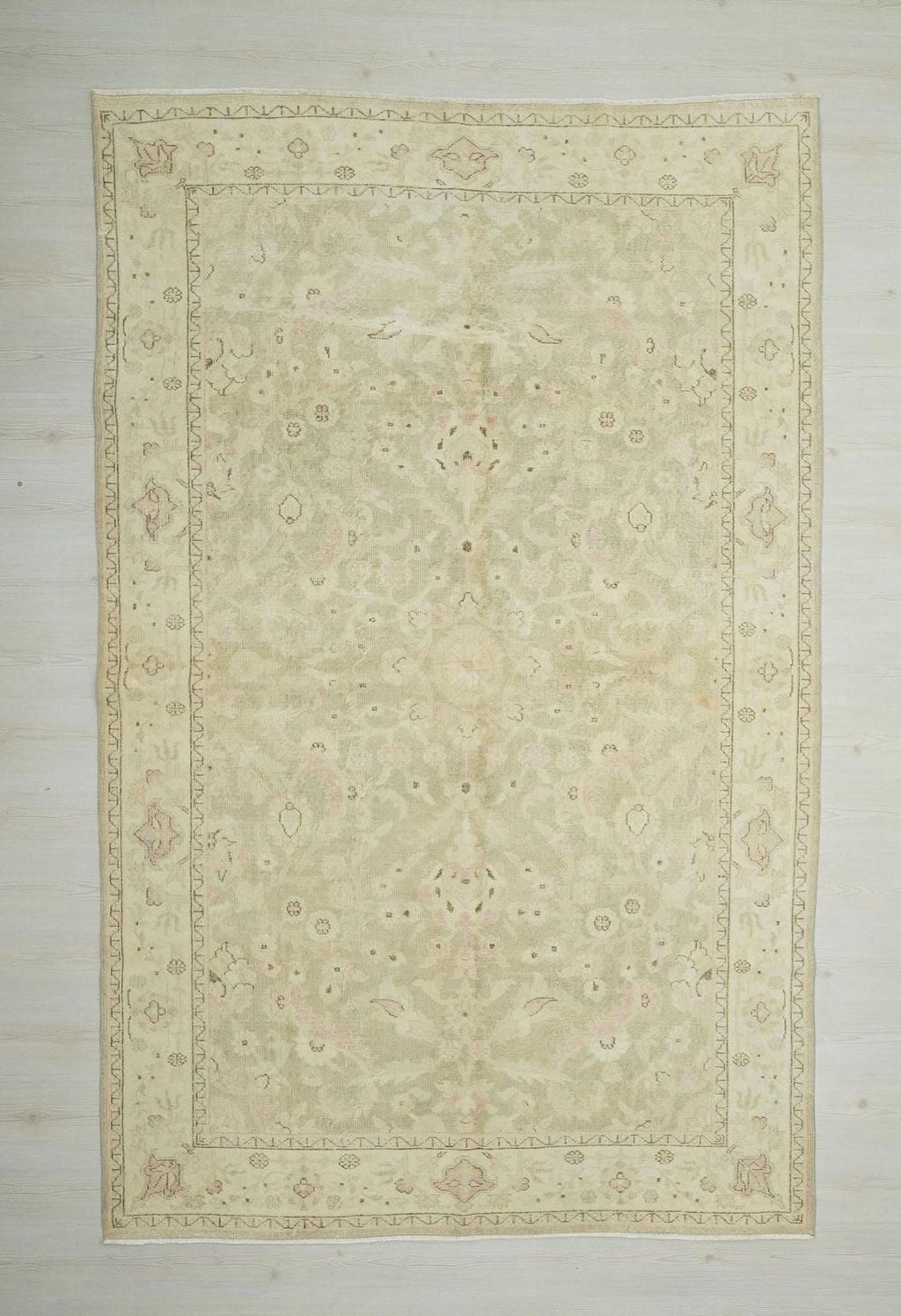 Vintage Oushak Rug: Large Turkish Wool Rugs, Muted Gray & Salmon Carpet 6x10 ft