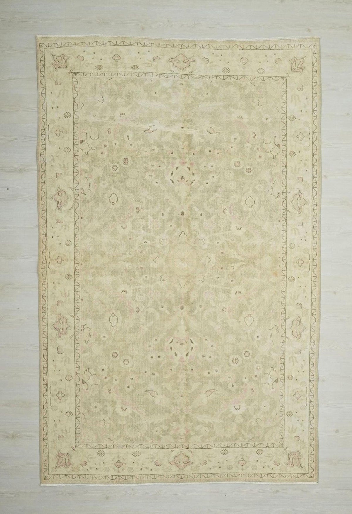 Vintage Oushak Rug: Large Turkish Wool Rugs, Muted Gray & Salmon Carpet 6x10 ft