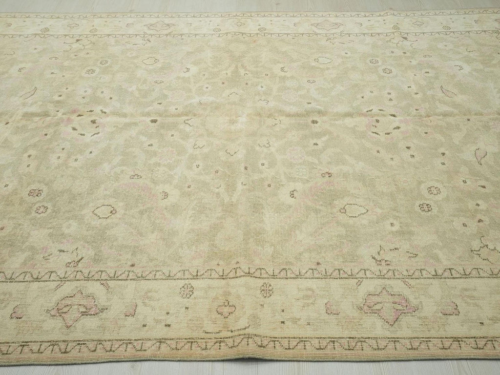 Vintage Oushak Rug: Large Turkish Wool Rugs, Muted Gray & Salmon Carpet 6x10 ft