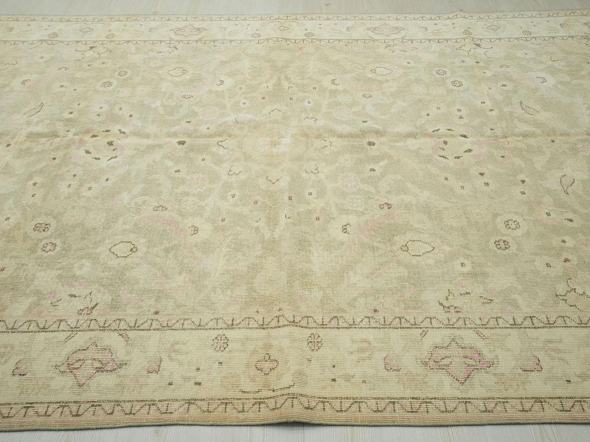 Vintage Oushak Rug: Large Turkish Wool Rugs, Muted Gray & Salmon Carpet 6x10 ft