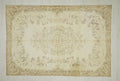 Vintage Wool Oushak Rug: Beige Brown Turkish Carpet 7x10 Ft.