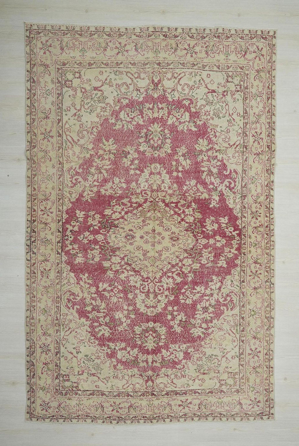 Vintage Wool Oushak Rug: Turkish Medallion Design Wine & Beige Rugs 7x11