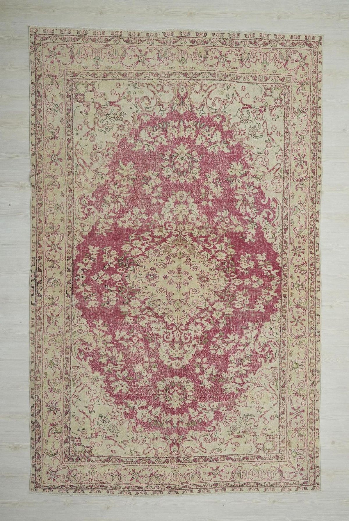 Vintage Wool Oushak Rug: Turkish Medallion Design Wine & Beige Rugs 7x11