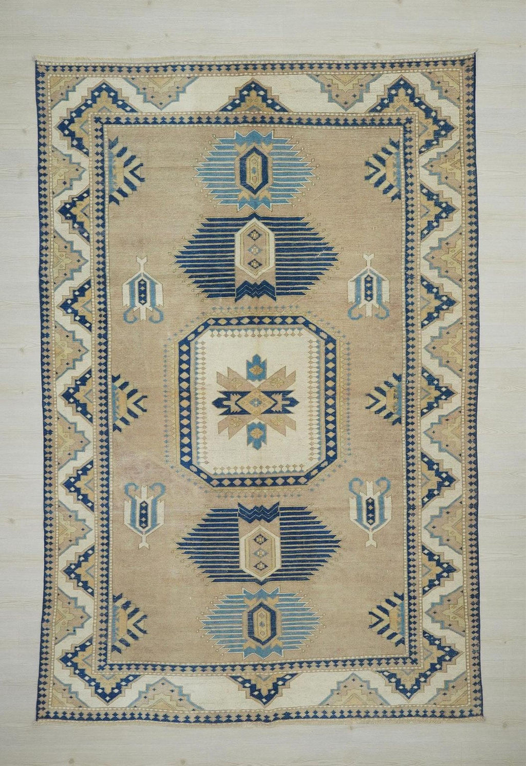 Vintage Wool Oushak Rug: 6.6"x10.1" Hand-Knotted Turkish Carpet