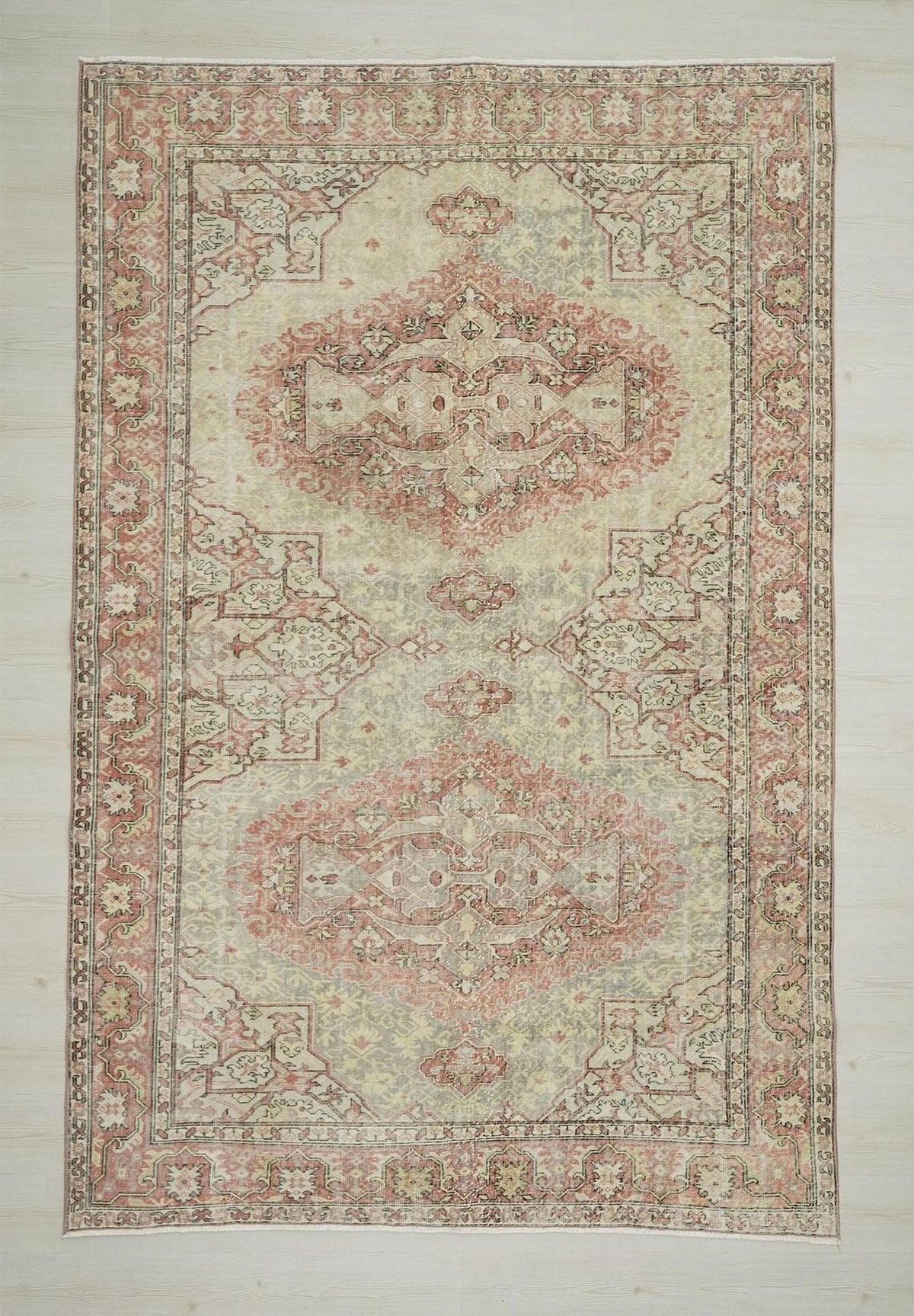 Gray & Blue Vintage Oushak Rug: Mid-Century Antique Turkish Wool Carpet 6,5x9,7 Ft.
