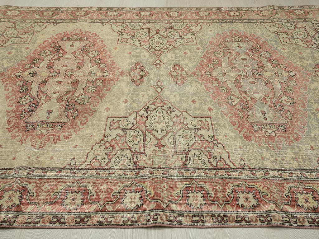 Gray & Blue Vintage Oushak Rug: Mid-Century Antique Turkish Wool Carpet 6,5x9,7 Ft.
