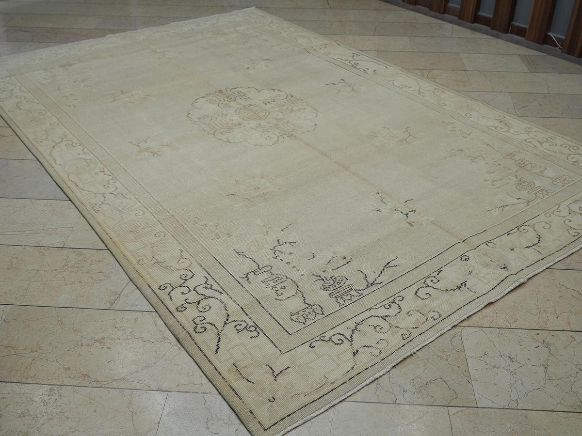 Handmade Wool Oushak Rug: 7x10 Gray Brown Turkish Carpet
