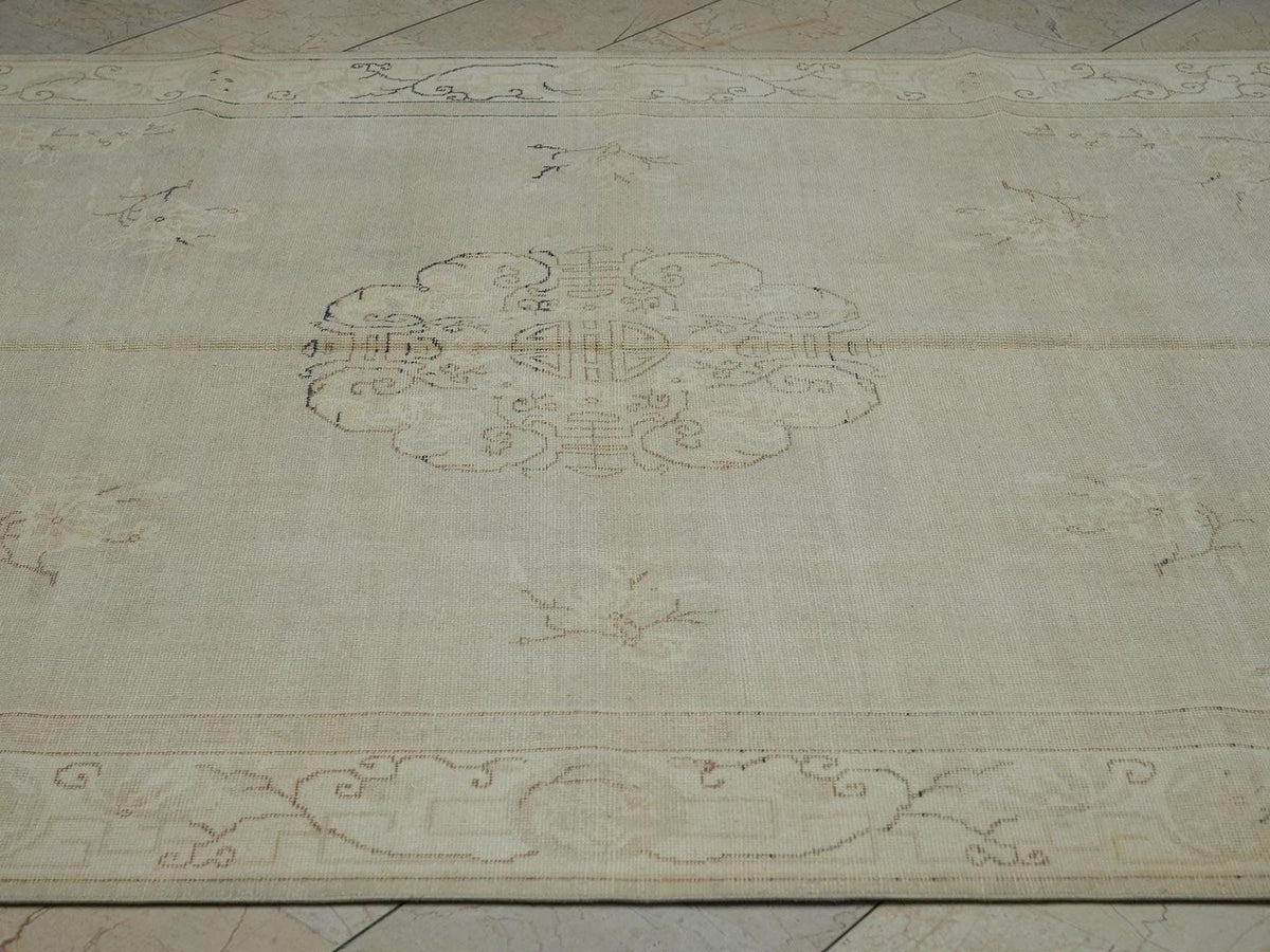 Handmade Wool Oushak Rug: 7x10 Gray Brown Turkish Carpet